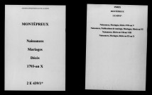 Montépreux. Naissances, mariages, décès, publications de mariage 1793-an X