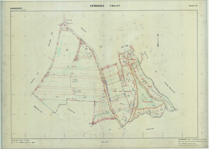 Verrières (51610). Section ZC échelle 1/2000, plan remembré pour 1980 (extension sur Sainte-Ménéhould section E), plan régulier (calque)
