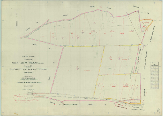Valmy (51588). Section ZM échelle 1/2000, plan remembré pour 1959, plan régulier (papier armé)
