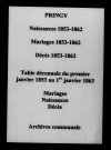 Pringy. Naissances, mariages, décès et tables décennales des mariages, naissances, décès 1853-1862