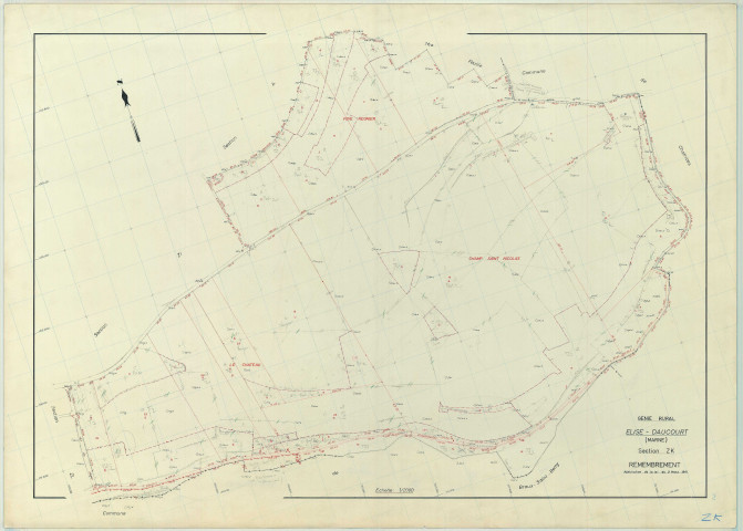 Élise-Daucourt (51228). Section ZK échelle 1/2000, plan remembré pour 1971, plan régulier (papier armé)