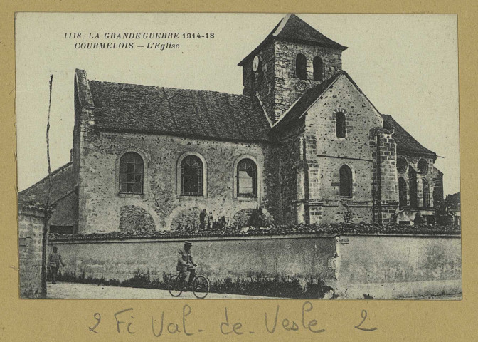 VAL-DE-VESLE. -1118-La Grande Guerre 1914-18. Courmelois. L'Église.
(75 - ParisPhototypie Baudinière).[vers 1918]