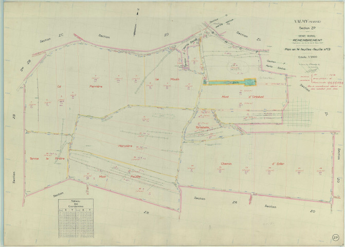 Valmy (51588). Section ZP échelle 1/2000, plan remembré pour 1959, plan régulier (papier armé)