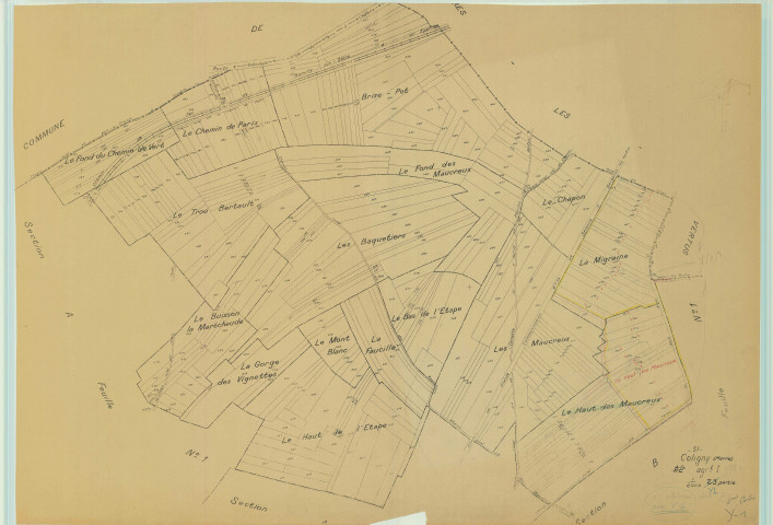 Val-des-Marais (51158). Coligny (51158). Section Y1 2 échelle 1/2000, plan remembré pour 1954, plan régulier (papier)
