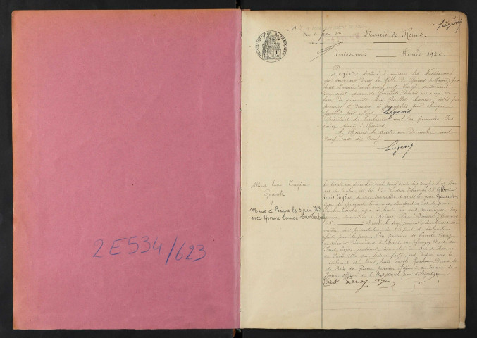 Reims. Naissances 1920 : actes n° 1 à 994 bis