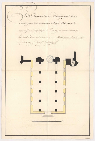 Plan du nouvel oeuvre pour la reconstruction des deux collateraux et mur de face de la nef de Prunay, 1772.