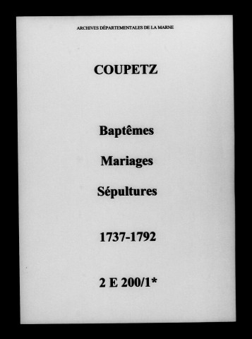 Coupetz. Baptêmes, mariages, sépultures 1737-1792