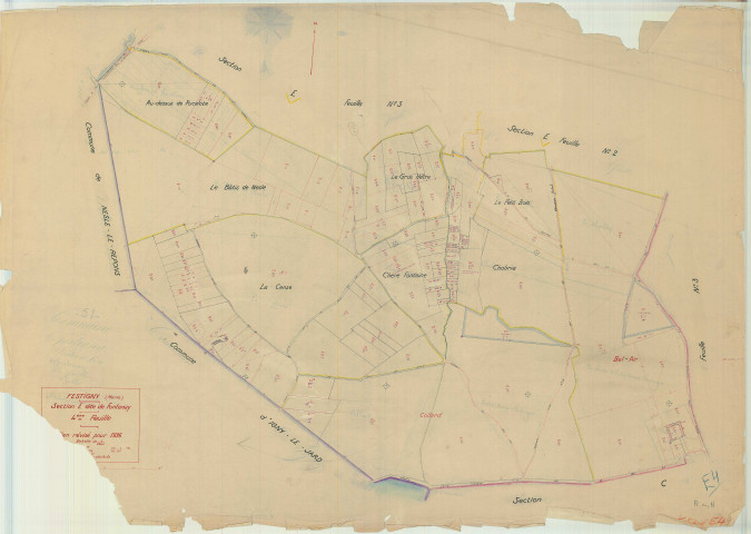 Festigny (51249). Section E4 échelle 1/2500, plan mis à jour pour 01/01/1936, non régulier (papier)