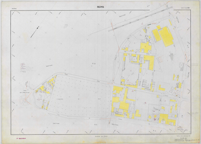 Reims (51454). Section BD échelle 1/1000, plan renouvelé pour 1968, plan régulier (papier armé).