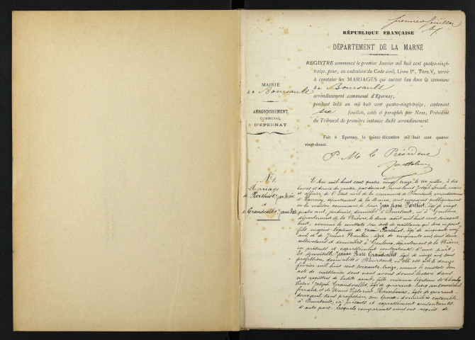 Boursault. Mariages 1893-1929