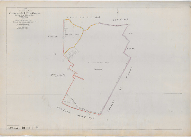 Cernay-lès-Reims (51105). Section U6 2 échelle 1/2500, plan remembré pour 1926, plan régulier (papier).