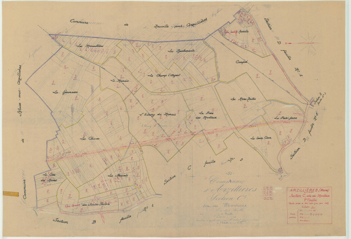 Arzillières-Neuville (51017). Section C1 échelle 1/2000, plan mis à jour pour 1957, plan non régulier (papier)