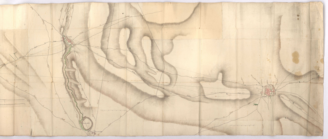 RN 77. Plan d'ensemble de Châlons à Suippes, dressé par Coluel, 1780.