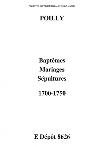 Poilly. Baptêmes, mariages, sépultures 1700-1750