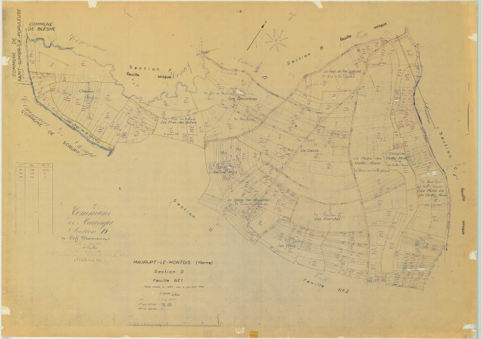 Maurupt-le-Montois (51358). Section D1 échelle 1/2500, plan mis à jour pour 1966, plan non régulier (papier)