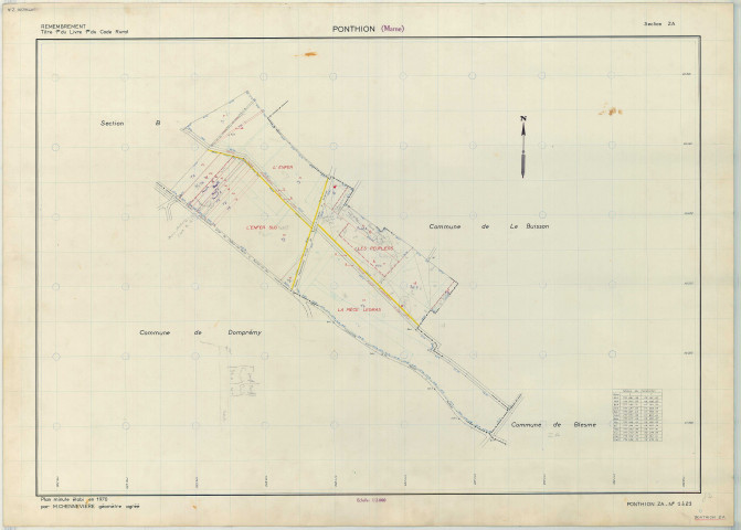 Ponthion (51441). Section ZA échelle 1/2000, plan remembré pour 1970, plan régulier (papier armé)