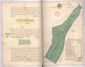 Arpentages et plans de pièces de terre et prés au terroir de Saint-Thierry, lieux-dits : le Fond de Neuvelize, Baudon, l'Etang de la Folie (1761)