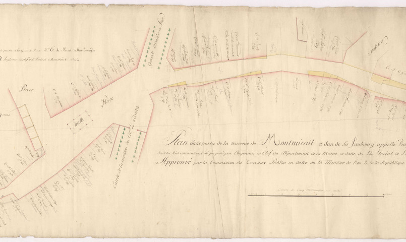 Plan du surplus de la traverse de Montmirail faisant également partie de la grande route n° 6 de Paris à Stasbourg, par Hurault, an 2.