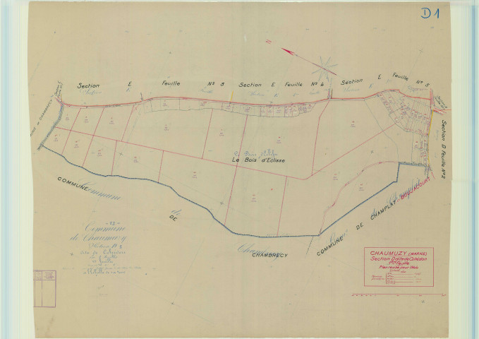 Chaumuzy (51140). Section D1 échelle 1/2000, plan mis à jour pour 1944, plan non régulier (papier).