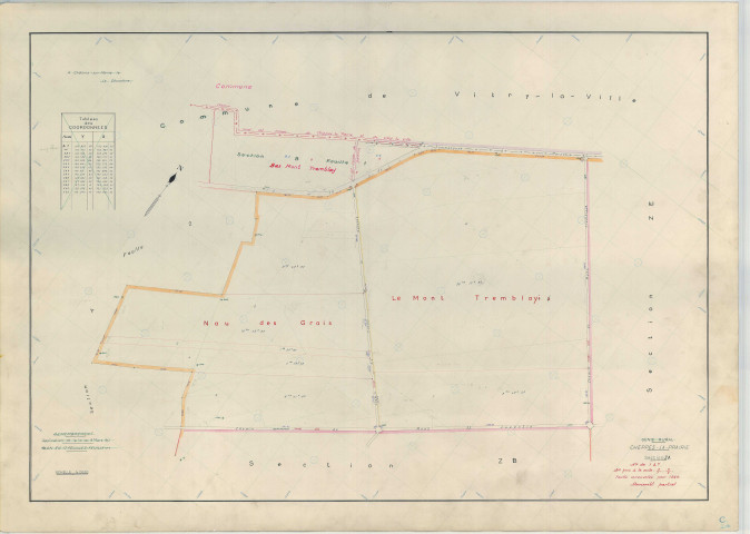 Cheppes-la-Prairie (51148). Section ZA échelle 1/2000, plan remembré pour 1964, plan régulier (papier armé)