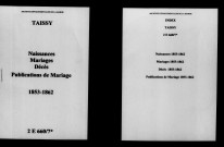 Taissy. Naissances, mariages, décès, publications de mariage 1853-1862