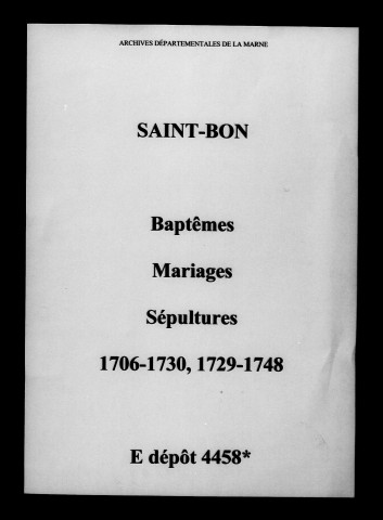 Saint-Bon. Baptêmes, mariages, sépultures 1703-1748
