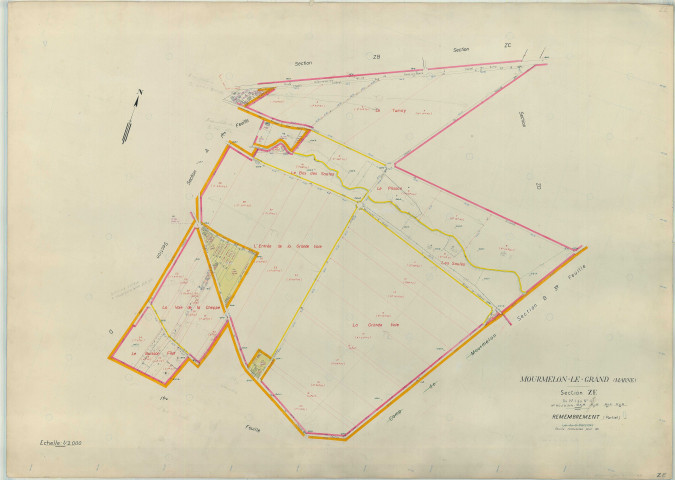 Mourmelon-le-Grand (51388). Section ZE échelle 1/2000, plan remembré pour 1965, plan régulier (papier armé)