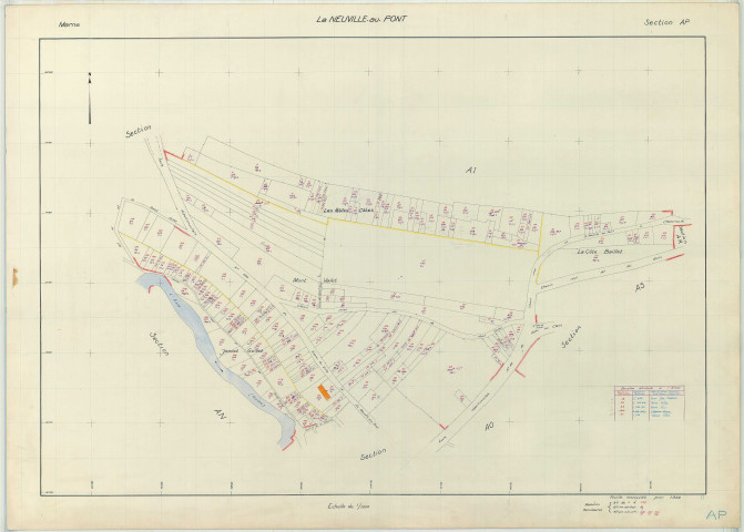 Neuville-au-Pont (La) (51399). Section AP échelle 1/1000, plan renouvelé pour 1966, plan régulier (papier armé)