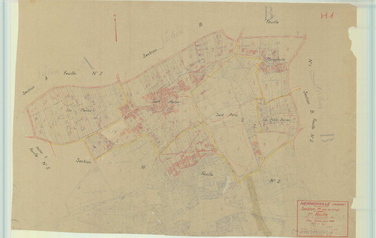 Hermonville (51291). Section H1 échelle 1/1250, plan mis à jour pour 1946, plan non régulier (papier).