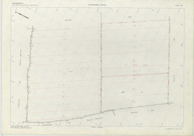 Clamanges (51154). Section ZC échelle 1/2000, plan remembré pour 1971, plan régulier (papier armé)