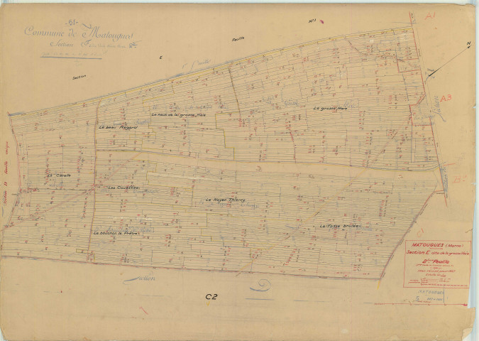 Matougues (51357). Section E2 échelle 1/2500, plan mis à jour pour 1937 (ancienne section F), plan non régulier (papier)
