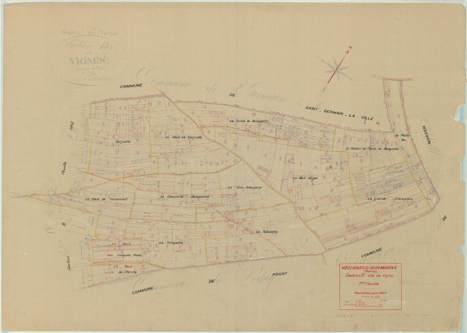 Vésigneul-sur-Marne (51616). Section B1 échelle 1/2500, plan mis à jour pour 1945, plan non régulier (papier)