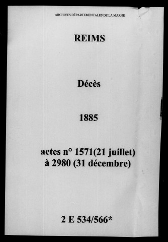 Reims. Décès 1885