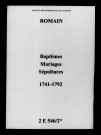 Romain. Baptêmes, mariages, sépultures 1741-1792