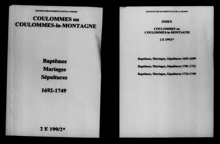 Coulommes. Baptêmes, mariages, sépultures 1692-1749