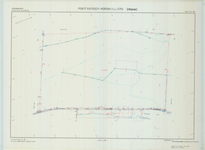 Pontfaverger-Moronvilliers (51440). Section ZN échelle 1/2000, plan remembré pour 1994, plan régulier de qualité P5 (calque).