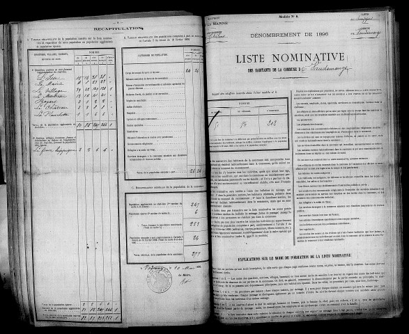 Vaudemanges. Dénombrement de la population 1896