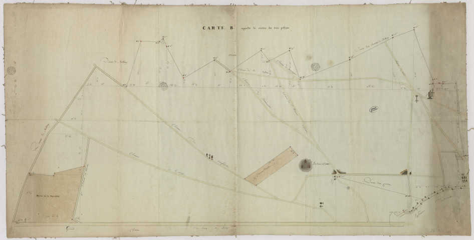 Carte B : plan des biens sis aux Trois-Piliers (1783) - idem 2 G 1643/1* (B) -