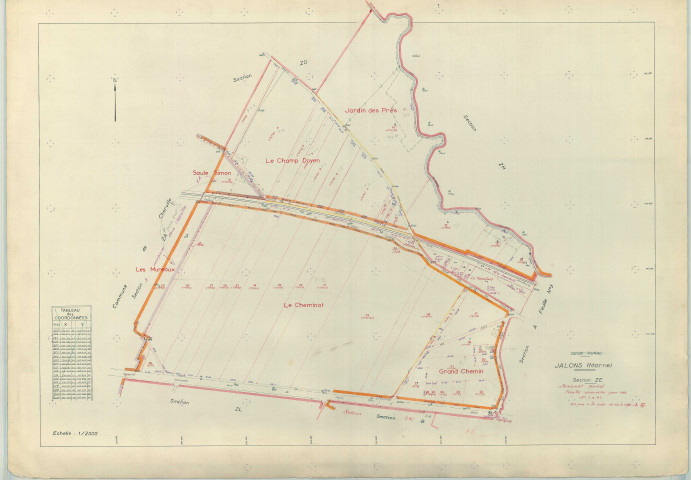 Jâlons (51303). Section ZE échelle 1/2000, plan renouvelé pour 1966, plan régulier (papier armé)