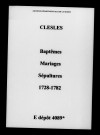 Clesles. Baptêmes, mariages, sépultures 1728-1782