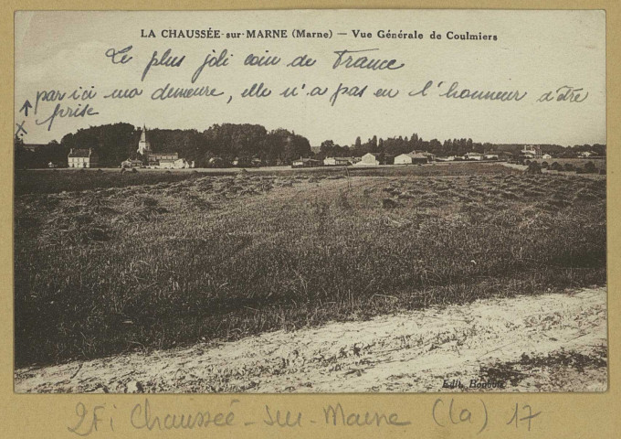 CHAUSSÉE-SUR-MARNE (LA). Vue générale de Coulmiers.
Édition Bombois.[vers 1934]
