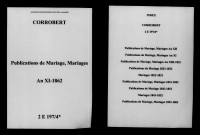Corrobert. Publications de mariage, mariages an XI-1862
