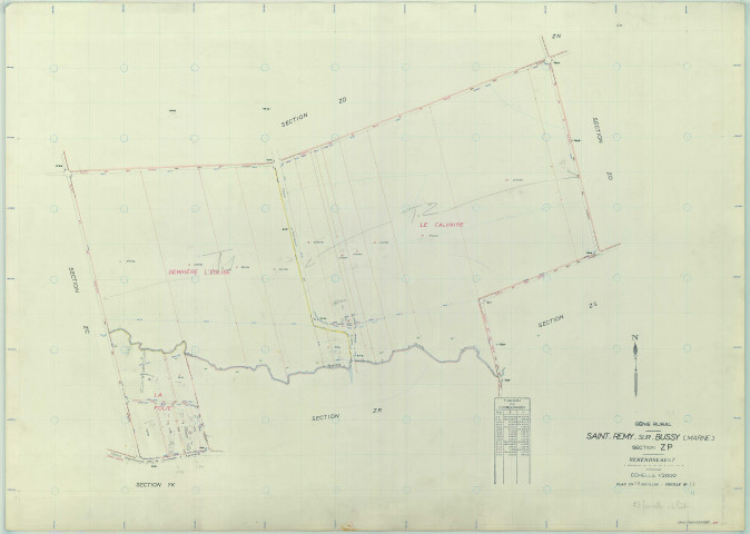 Saint-Remy-sur-Bussy (51515). Section ZP échelle 1/2000, plan remembré pour 1968, plan régulier (papier armé)