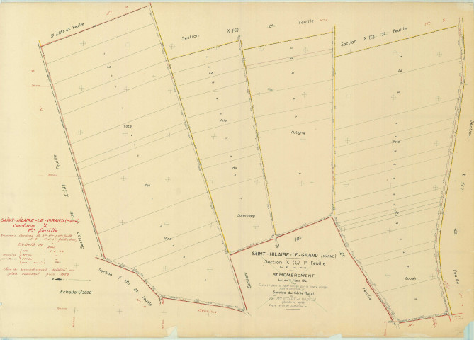 Saint-Hilaire-le-Grand (51486). Section X1 échelle 1/2000, plan remembré pour 1954 (ancienne section B2,B3, B4, C1 et C4), plan régulier (papier)