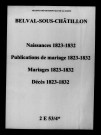 Belval-sous-Châtillon. Naissances, publications de mariage, mariages, décès 1823-1832