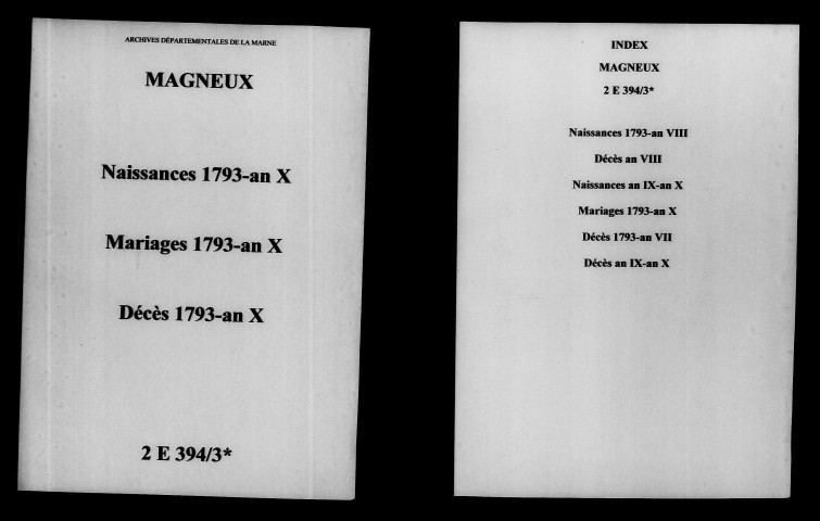 Magneux. Naissances, mariages, décès 1793-an X