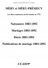 Méry-Prémecy. Naissances, mariages, décès, publications de mariage 1883-1892