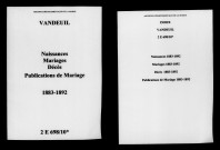 Vandeuil. Naissances, mariages, décès, publications de mariage 1883-1892
