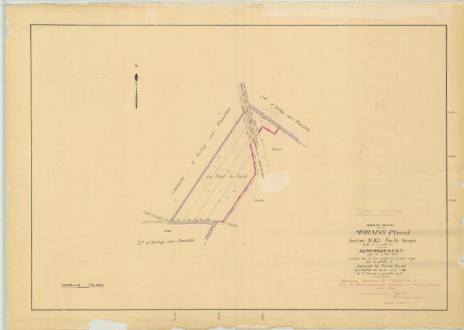 Val-des-Marais (51158). Morains (51383). Section X échelle 1/2000, plan remembré pour 1956 (ancienne section C1), plan régulier (papier)