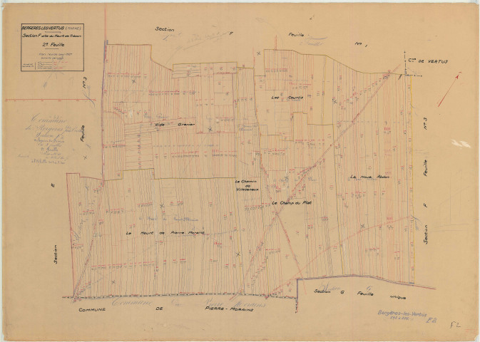 Bergères-lès-Vertus (51049). Section F2 échelle 1/2500, plan révisé pour 1937, plan non régulier (papier)